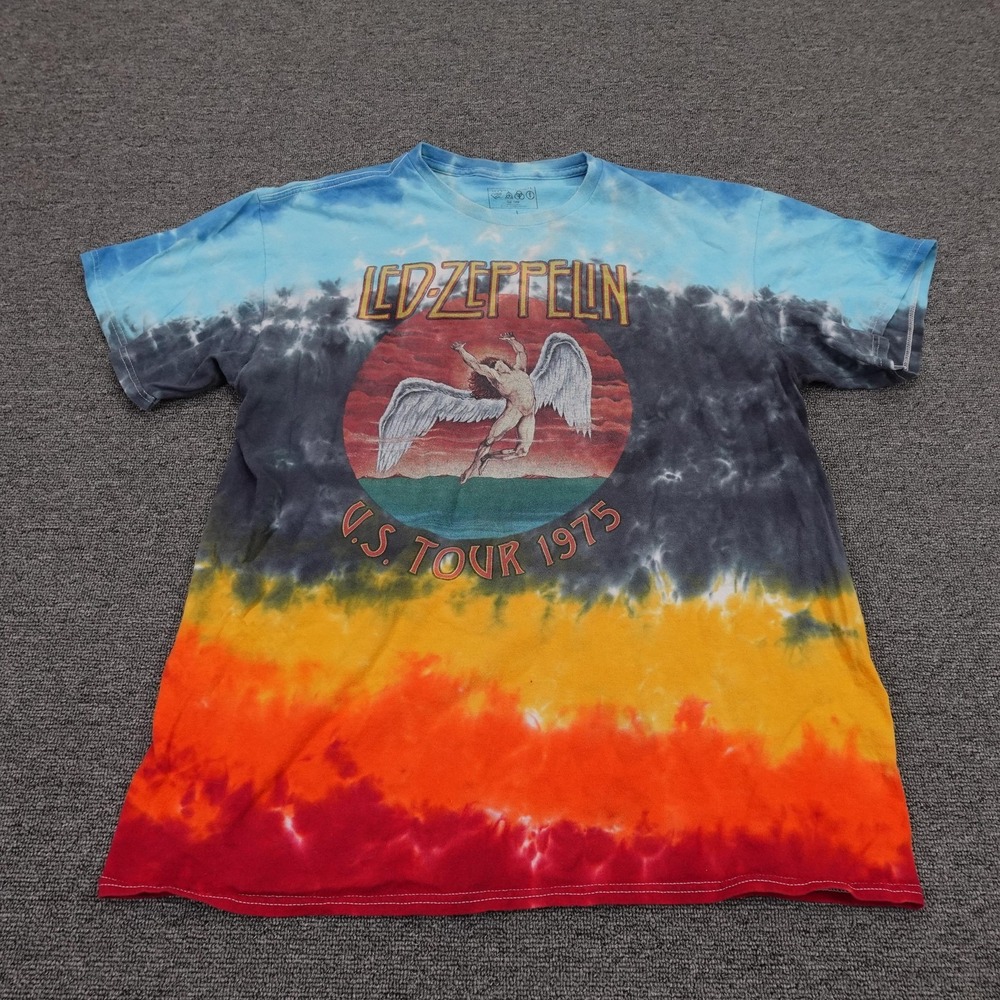 Led Zeppelin Shirt Mens Large Multicolor Tie Dye U.S. Tour 1975 Graphic Tee